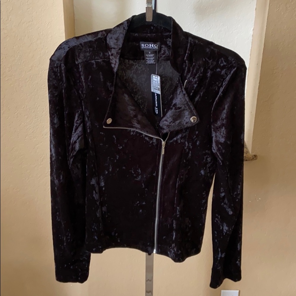 Lightweight Black Crushed-Velvet Moto-Style Jacket